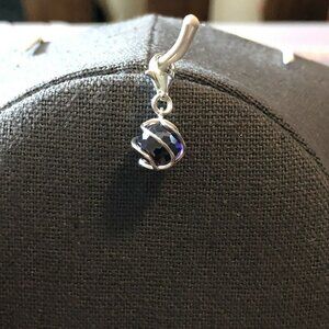 925 Sterling Silver - Wrapped Zirconia Ball Crystal Purple Charm